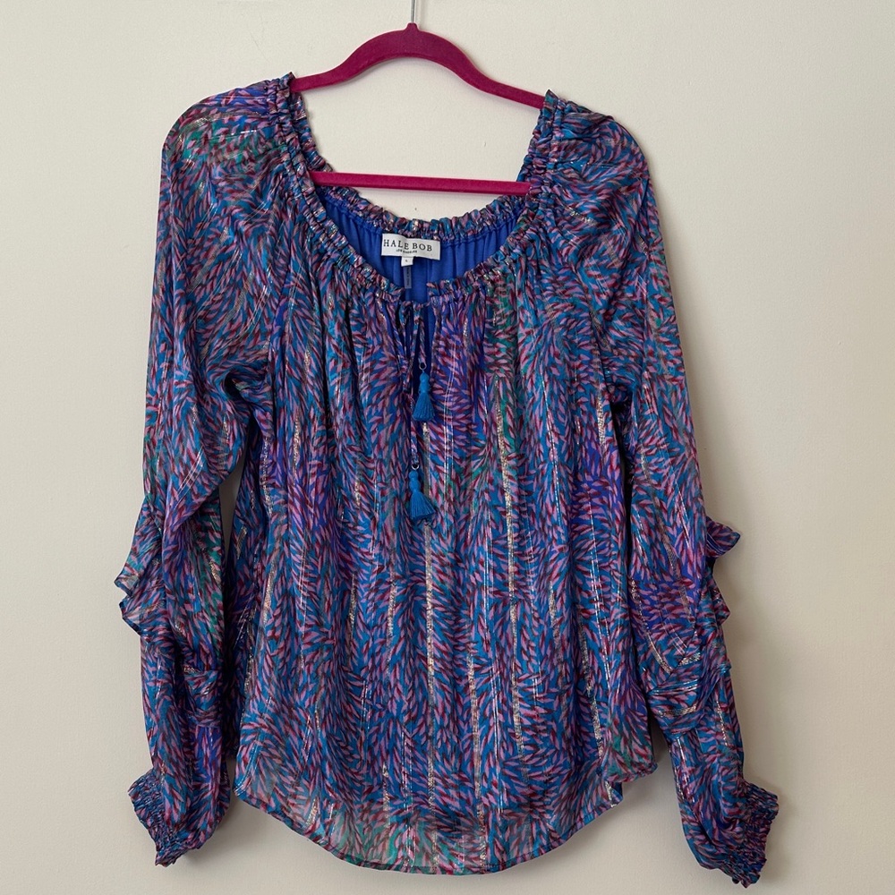Hale Bob Blue and Purple Patterned Blouse
